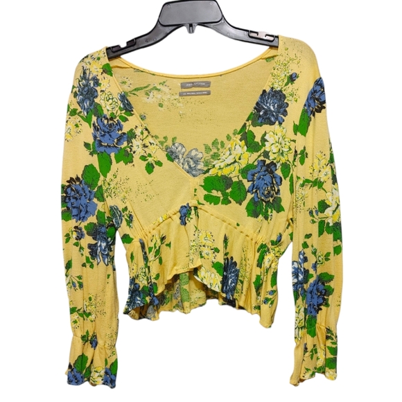 Urban Outfitters Yellow Blue Blossom Marigold Crop Top Women's Size Large L - Picture 5 of 11